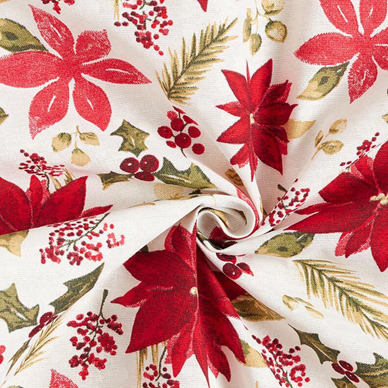 Dekorationstyg Canvas julstjärna blommor – yllevit/kaminrött,  image number 3