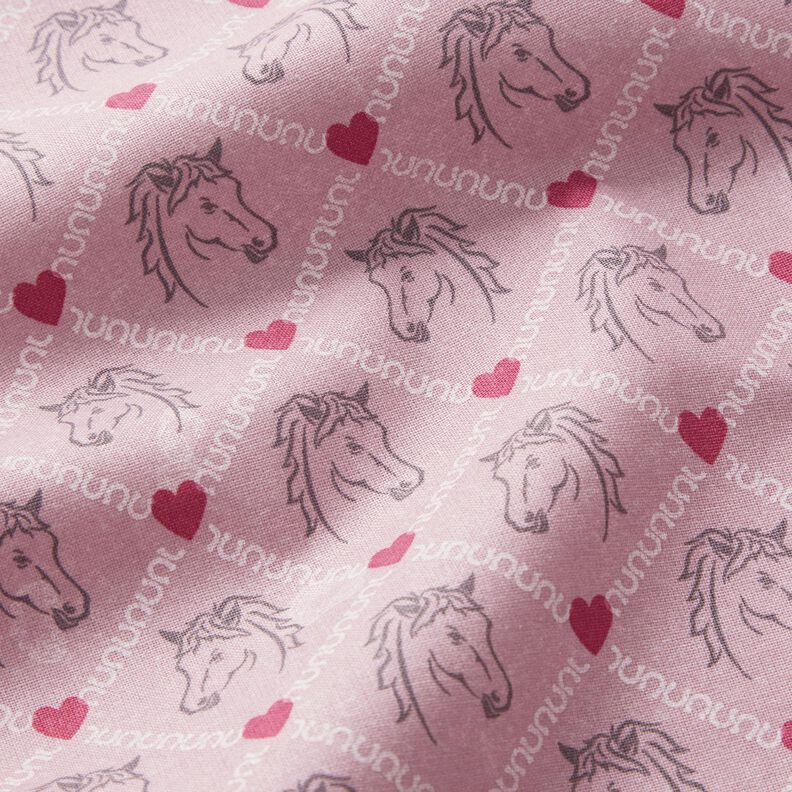 Bomullstyg Kretong hästar och hjärtan rosa – rosa,  image number 2