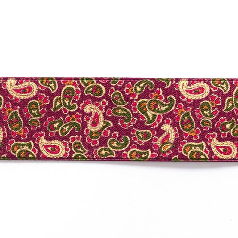 Resårband Paisley [ 3,5 cm ] – hallon/grön,  image number 1