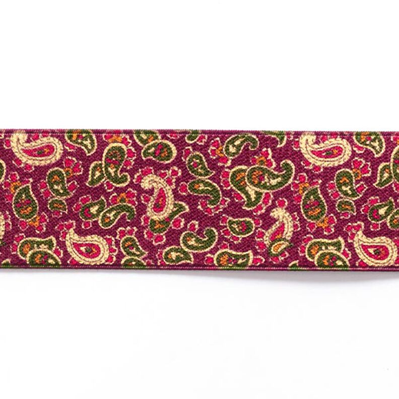 Resårband Paisley  [ 3,5 cm ] – hallon/grön,  image number 1