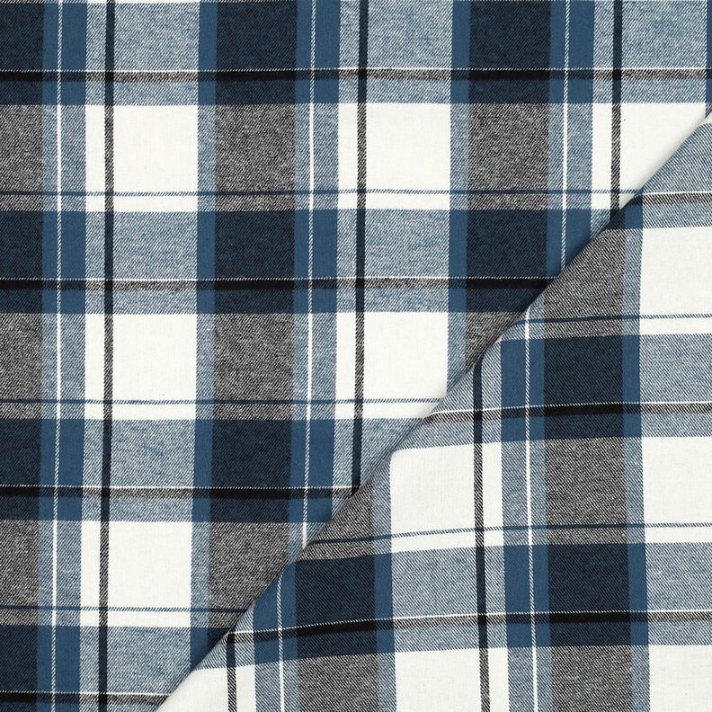 Bomullsflanell stort rutmönster – jeansblå/yllevit,  image number 3