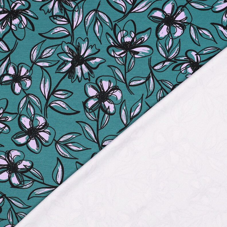 Romanitjersey Blommor – petrol/fläder,  image number 4