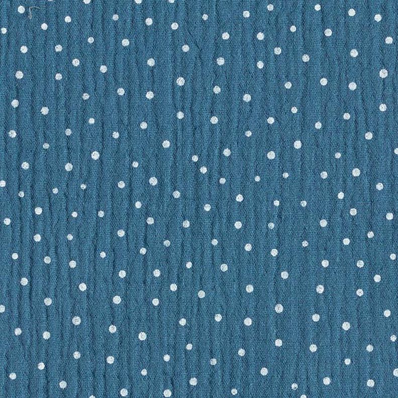 Muslin/Dubbel-krinkelväv prickar – jeansblå/vit,  image number 1