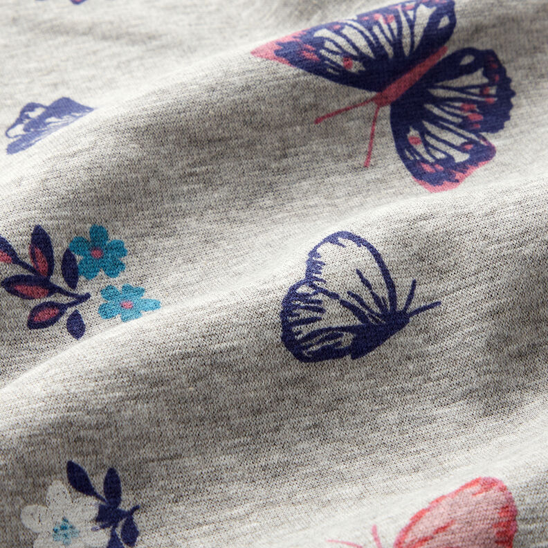 Alpfleece fjärilar och blommor Melange – silvergrå,  image number 2