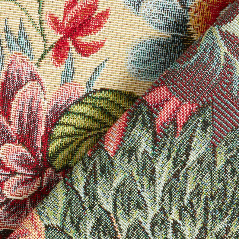 Dekorationstyg Gobeläng stora blommor – ljusbeige/rött,  image number 4