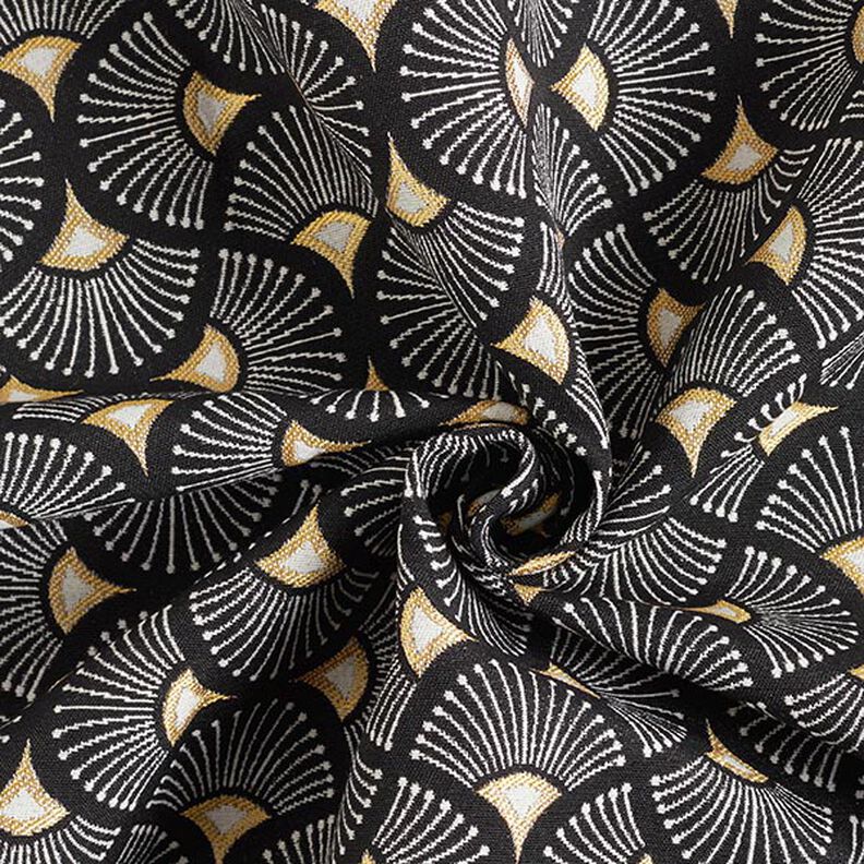 Dekorationstyg Jacquard Små solfjädrar – svart/guld,  image number 4