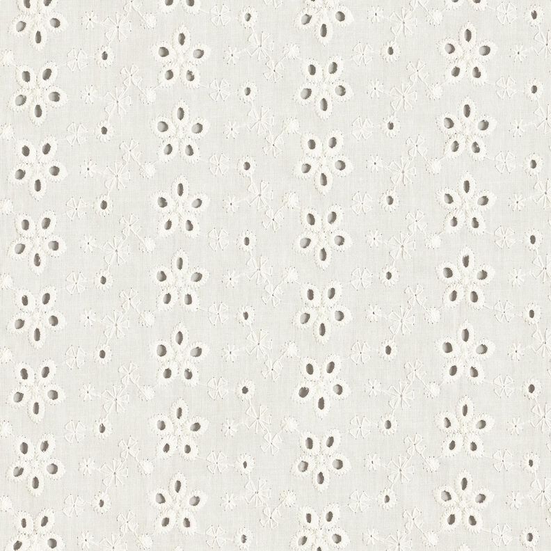 Bomullsbatist Engelskt broderi Blomrader – yllevit,  image number 1
