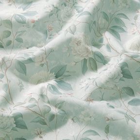 Bomullstyg Poplin fina blomkvistar – silverblå, 