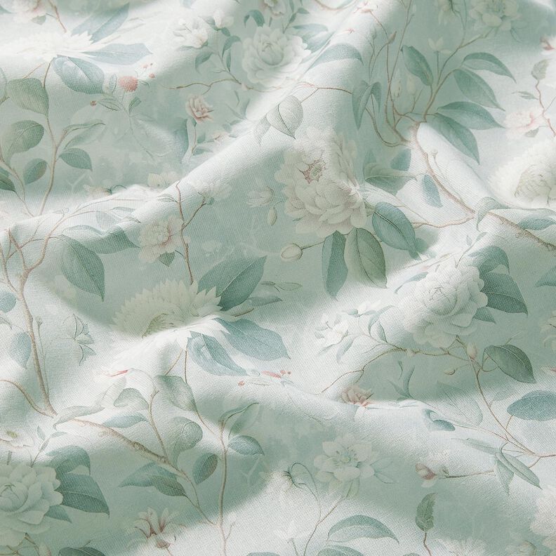 Bomullstyg Poplin fina blomkvistar – silverblå, image number 2