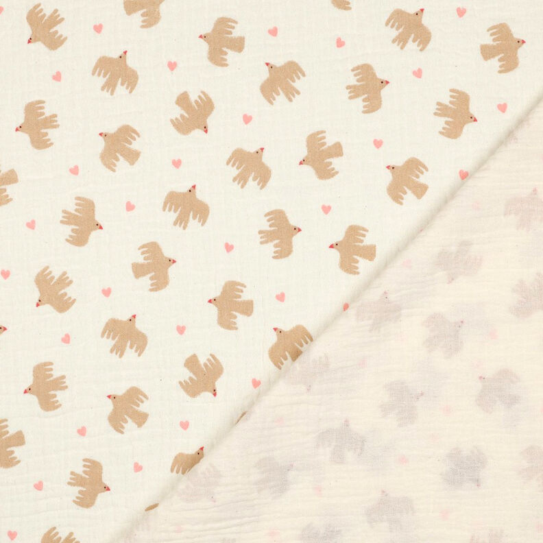 GOTS Muslin/Dubbel-krinkelväv Fåglar och hjärtan | Poppy Fabrics – yllevit, image number 5