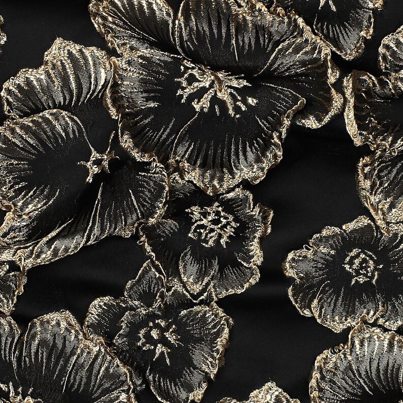 Jacquard 3D-effektblommor – svart/mandel,  image number 2