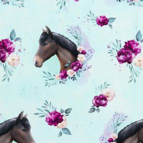 Bomullsjersey Blomsterhäst | Glitzerpüppi – isblå/pastellviolett, 