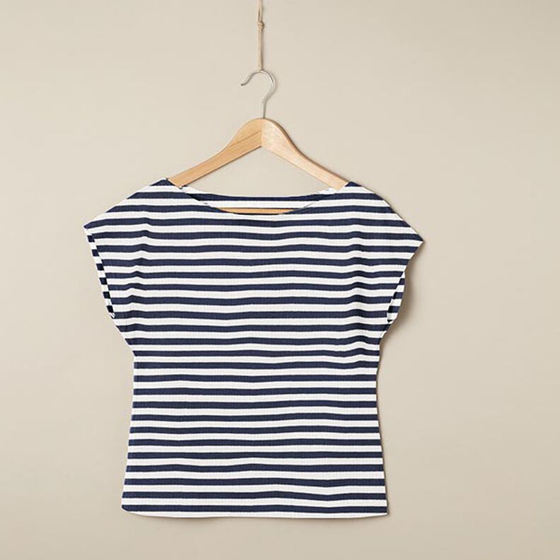 Ribbad jersey garnfärgade horisontella ränder – yllevit/marinblått,  image number 5