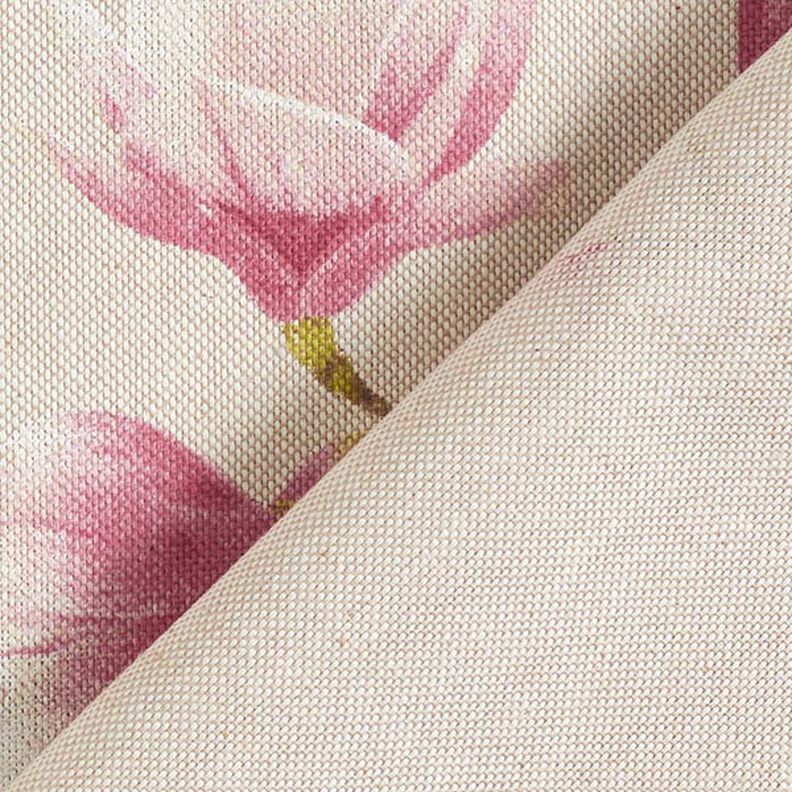Dekorationstyg Halvpanama magnoliablommar – bleklila/natur,  image number 4