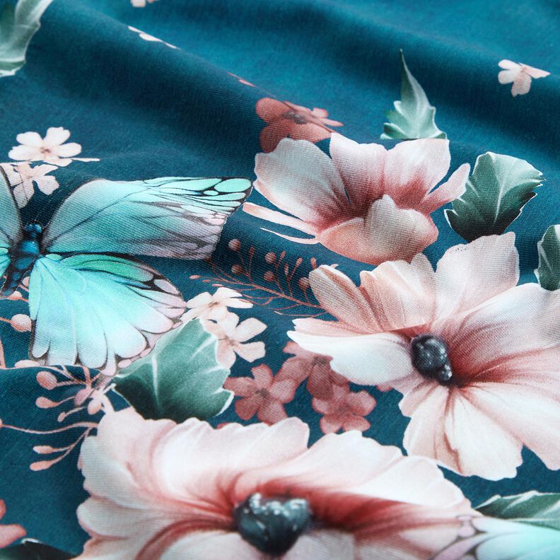 Bomullsjersey fjärilsäng | Glitzerpüppi  – ljus petrol/rose,  image number 6