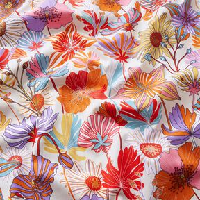 Dekorationstyg Panama färgglada blommor – kräm/lavender, 
