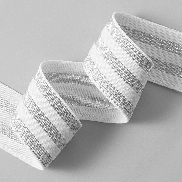 Randigt gummiband [40 mm] – vit/silver,  image number 2