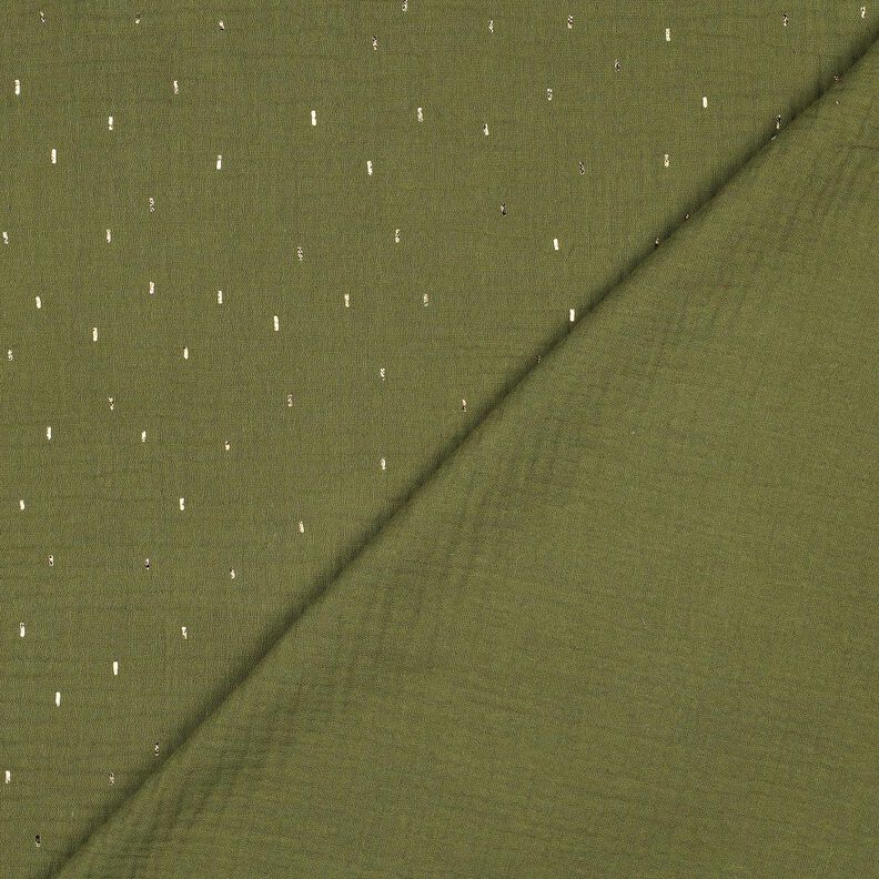 Muslin/Dubbel-krinkelväv Rektangel Folietryck | Poppy Fabrics – pinjegrön/guldmetallic,  image number 4