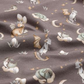 French Terry Sommarsweat söta drakar Digitaltryck – mörk gråbrun, 