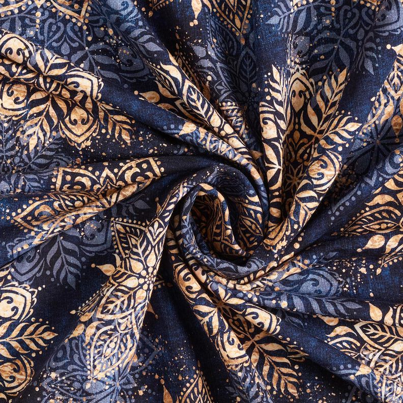 French Terry Sommarsweat mandala | Glitzerpüppi – marinblå/apricot,  image number 3