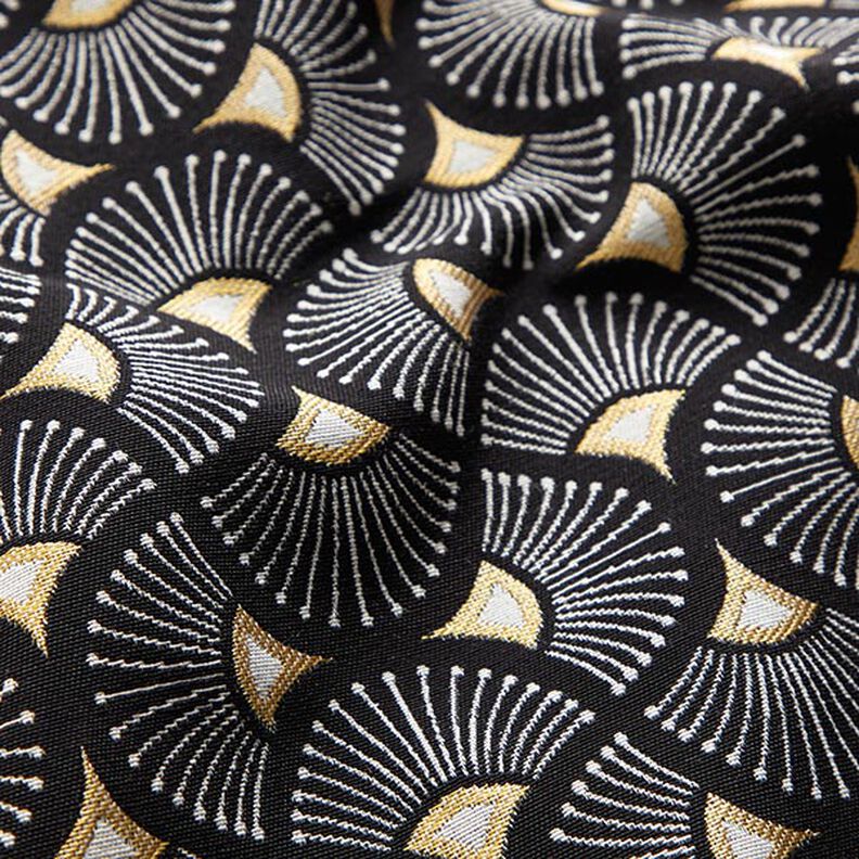 Dekorationstyg Jacquard Små solfjädrar – svart/guld,  image number 2