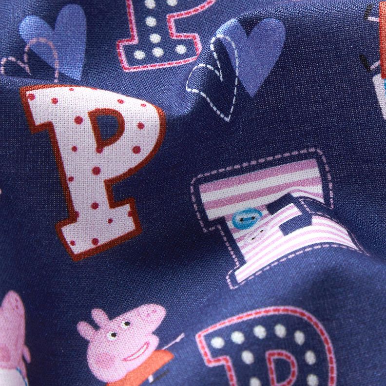 Bomullspoplin Peppa gris-bokstäver Licenstyg | ABC Ltd – indigo,  image number 2
