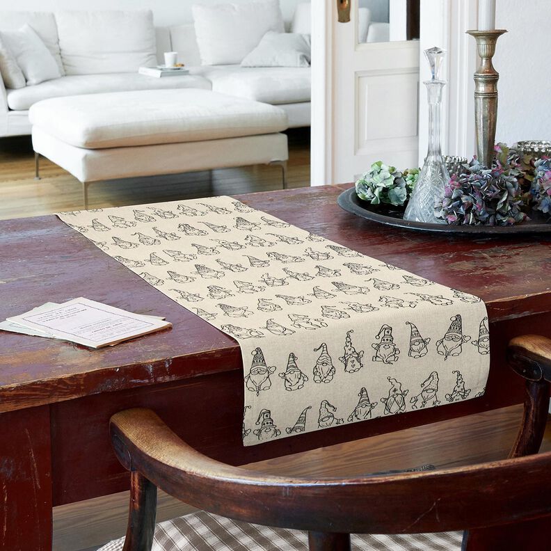 Dekorationstyg Halvpanama festliga tomtar – natur/svart,  image number 7