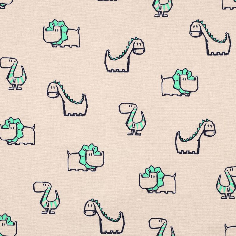 Bomullsflanell fräcka dinosaurier | Poppy Fabrics – natur/smaragdgrön, image number 1