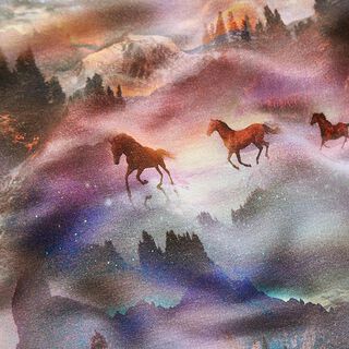 French Terry Sommarsweat mystiska hästar Digitaltryck – pastellviolett, 