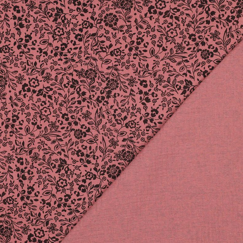 Muslin/Dubbel-krinkelväv Tvåfärgade blommor  | Poppy Fabrics – mörk gammelrosa/svart,  image number 4