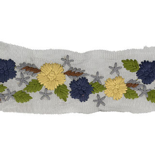 Tyllband Blombroderi  – marinblått/beige, 