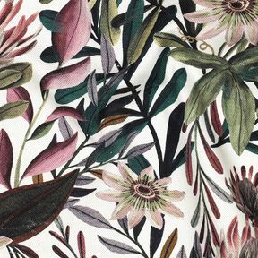 Dekorationstyg Canvas utsmyckade blommor &ndash; elfenbensvit/m&ouml;rk furu, 