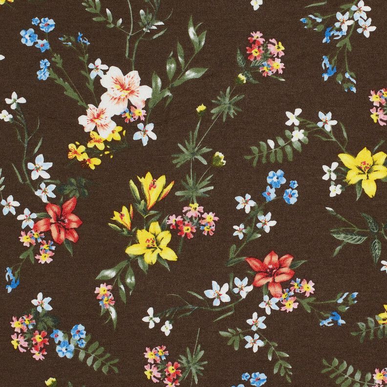 Viskosjersey småblommor – mörkbrun/eldröd, image number 5
