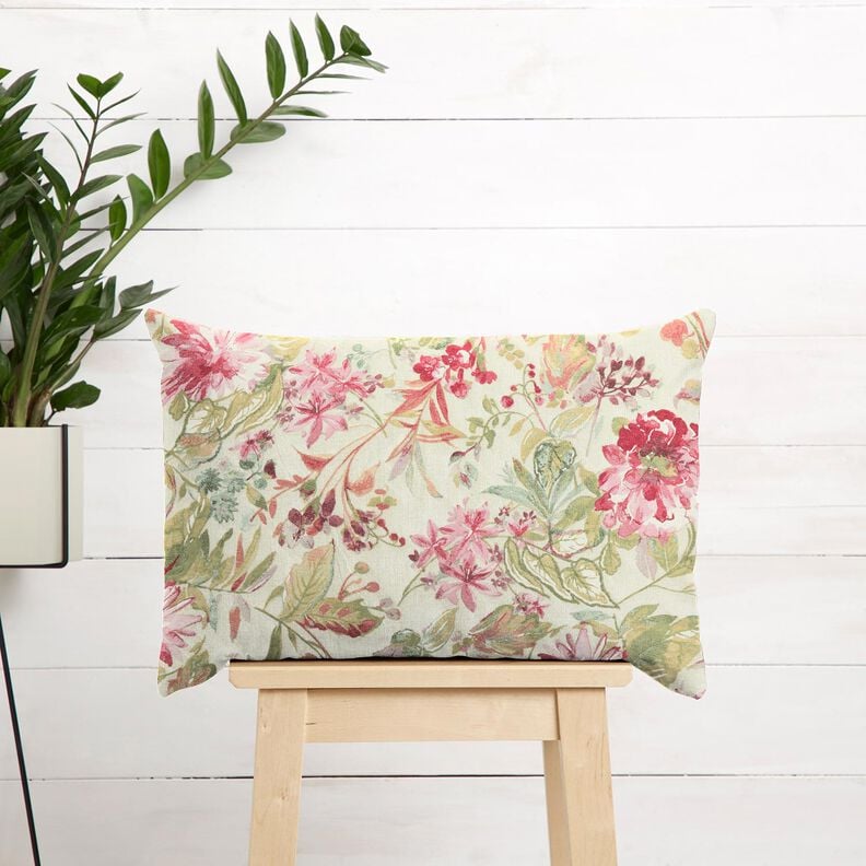 Dekorationstyg Canvas akvarell blommor – ljusbeige/hallon,  image number 7