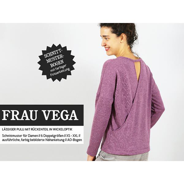 FRAU VEGA - ledig pullover med omlottlook på ryggdelen, Studio Schnittreif  | XS -  XXL,  image number 1