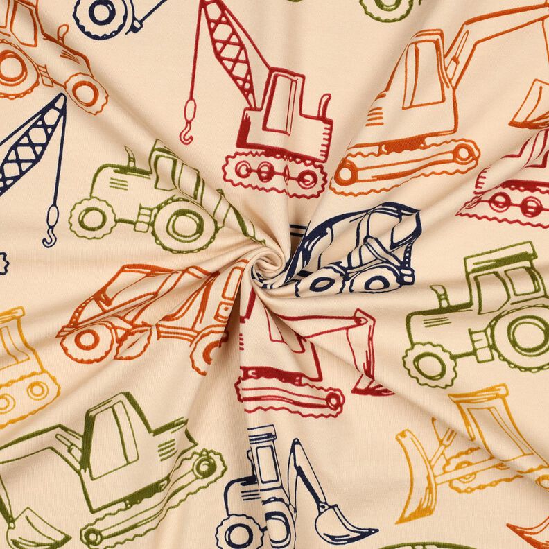 French Terry Sommarsweat Byggplatsfordon | Poppy Fabrics – beige/marinblått,  image number 3