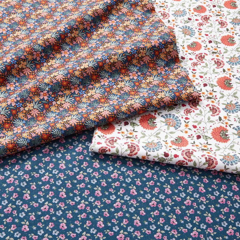 Bomullstyg Poplin Små blommor – indigo/ljus gammelrosa, image number 5