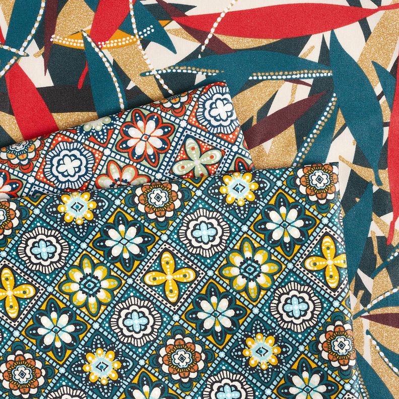 Behandlad bomull Fina blad – karminröd/petrol,  image number 6