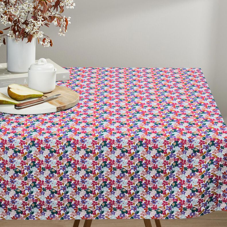 Behandlad bomull Pastellblommor – vit/lila,  image number 7