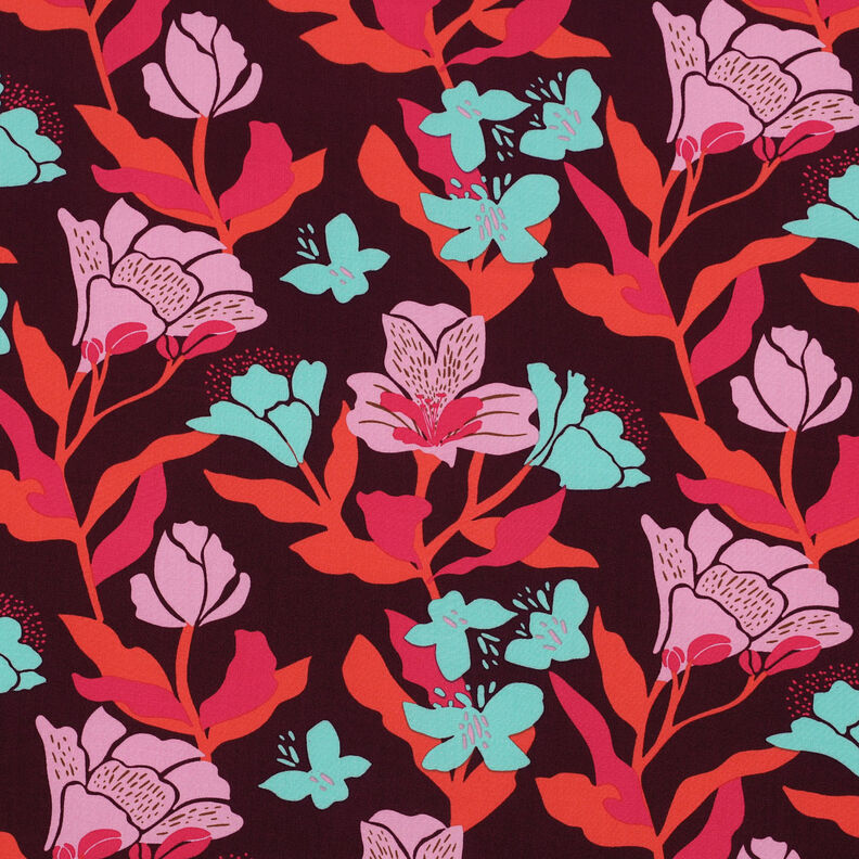 LENZING™ ECOVERO™ viskostyg  Amira Floral | Nerida Hansen – merlot/chiliröd,  image number 1