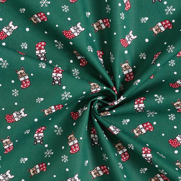 Bomullstyg Poplin julhundar – grangrön, image number 3