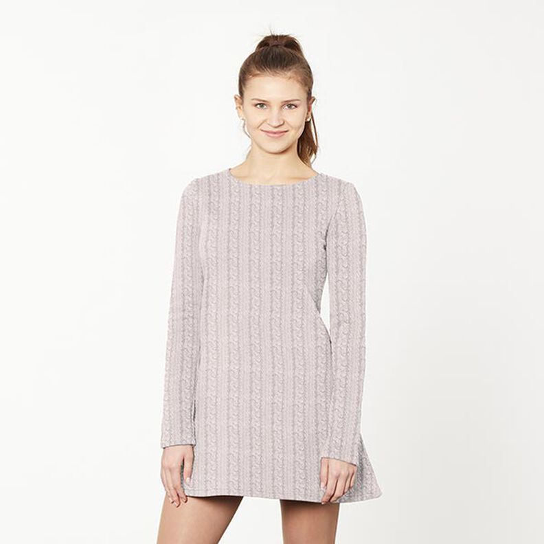 French Terry Sommarsweat kabelstickat tryck – ljusbeige,  image number 5