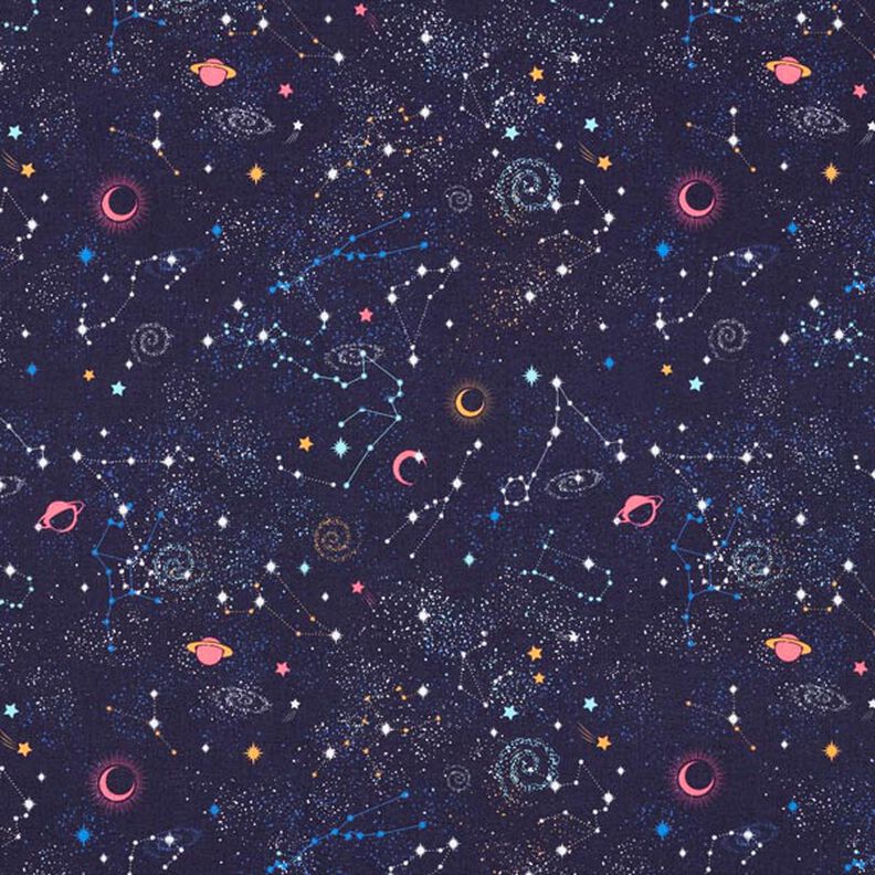 Dekorationstyg Halvpanama färgglatt universum – marinblått,  image number 1