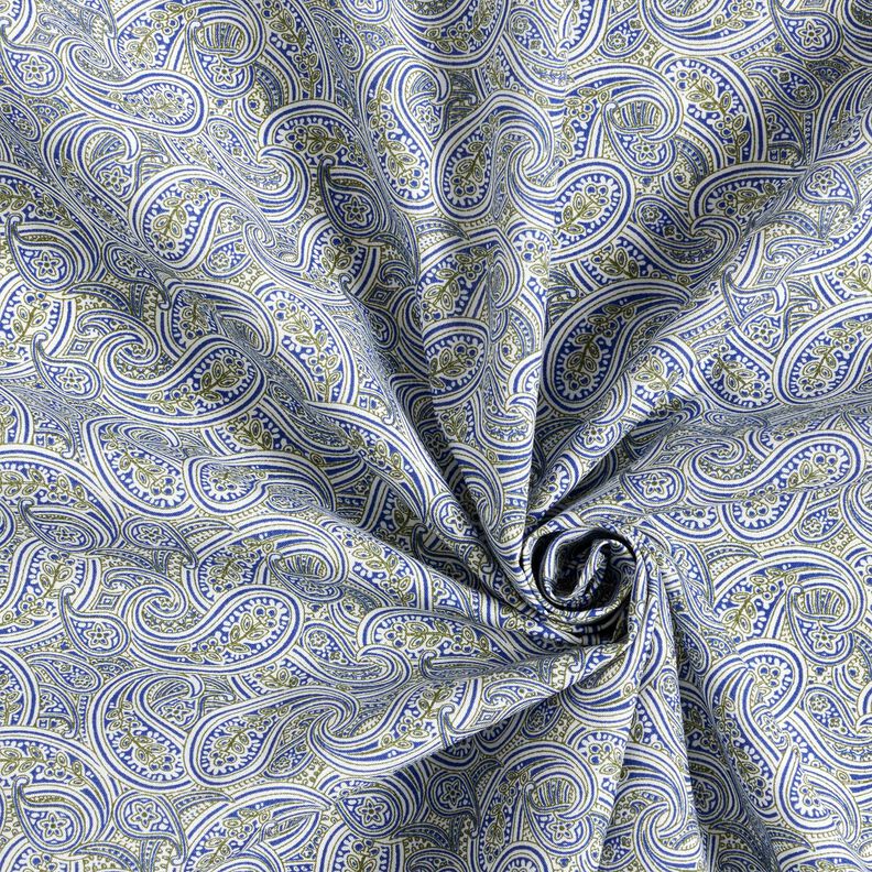 Skjorttyg Överlappande paisley – indigo/oliv,  image number 3