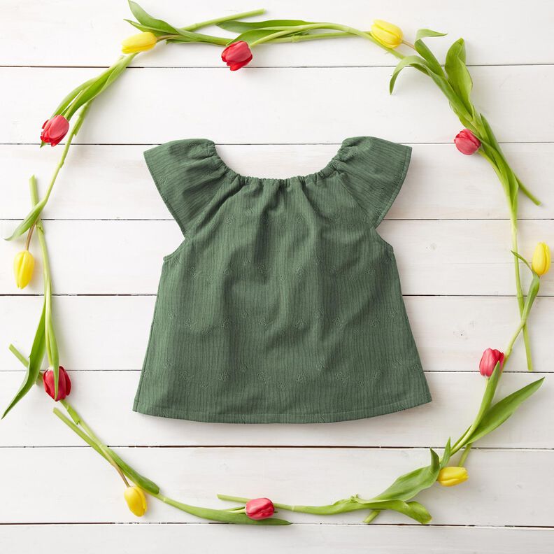 Muslin/Dubbel-krinkelväv Engelskt broderi blomrankor – mörkgrön,  image number 6