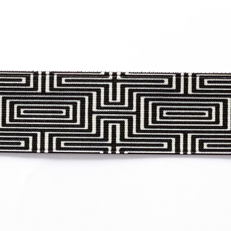 Resårband Labyrint [ 3,5 cm ] – svart/vit,  image number 1