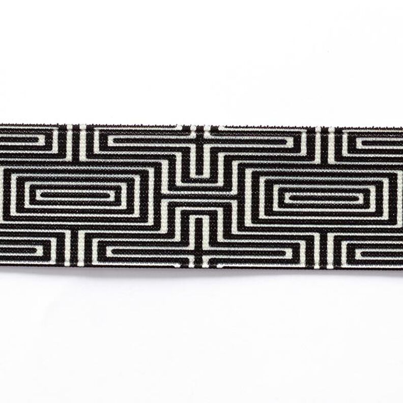 Resårband Labyrint  [ 3,5 cm ] – svart/vit,  image number 1
