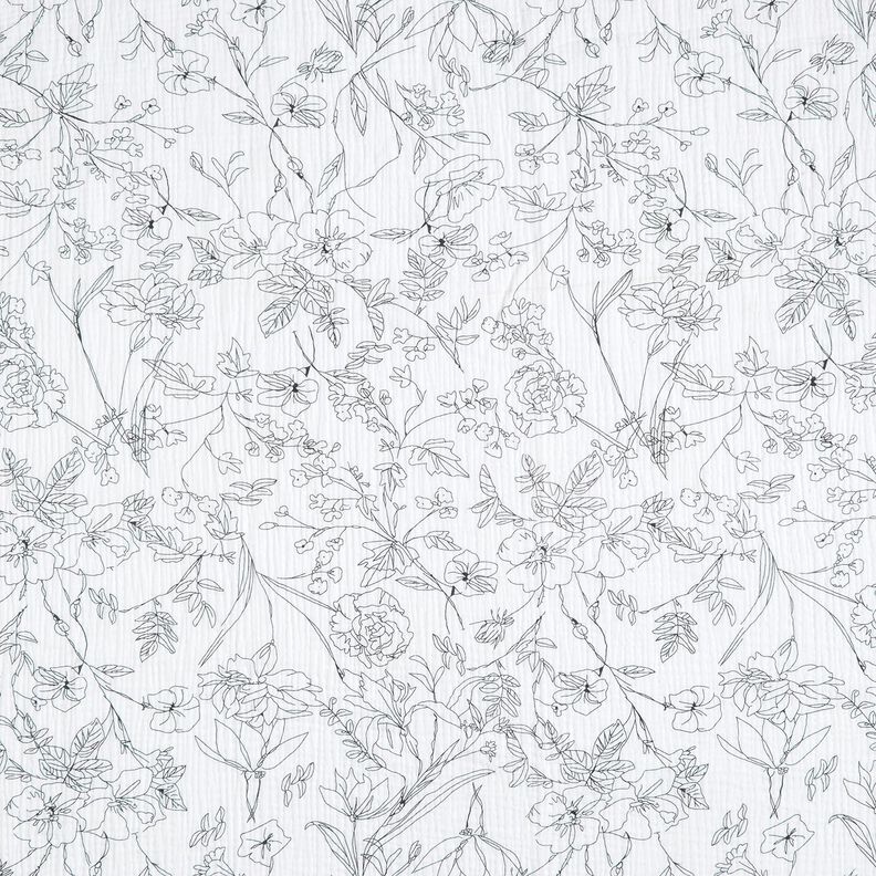 Muslin/Dubbel-krinkelväv Målad blomsteräng – vit/svart,  image number 1