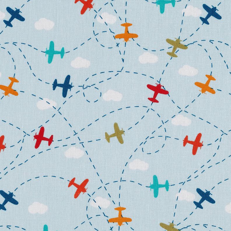 Bomullspoplin Flygplan i himlen – ljusblått,  image number 1