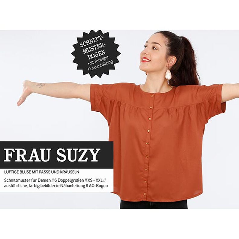FRAU SUZY - ledig kortärmad blus med veck, Studio Schnittreif  | XS -  XXL,  image number 1
